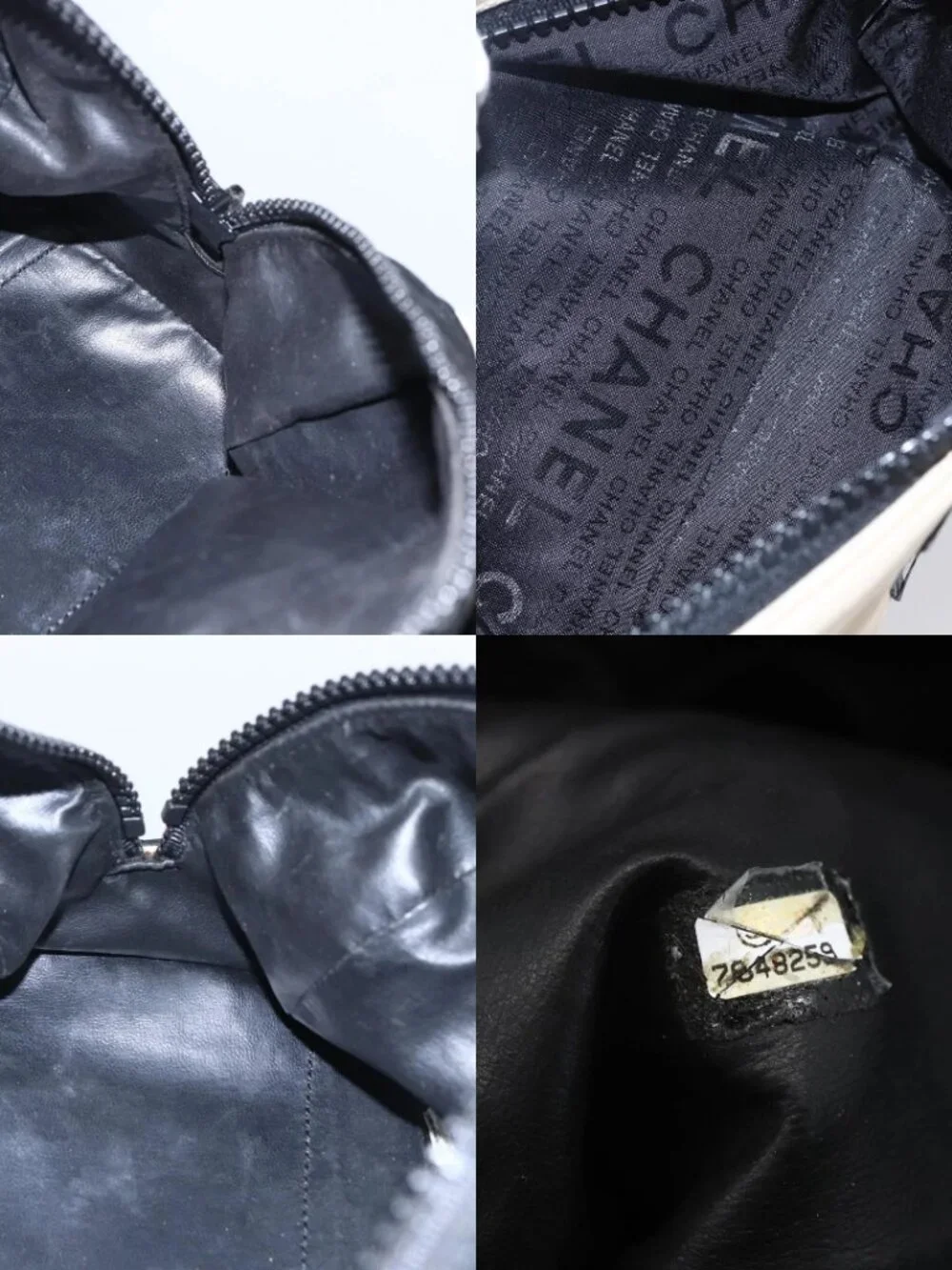 CHANEL Sports Clutch Bag Nylon Beige Black CC Auth BA8411